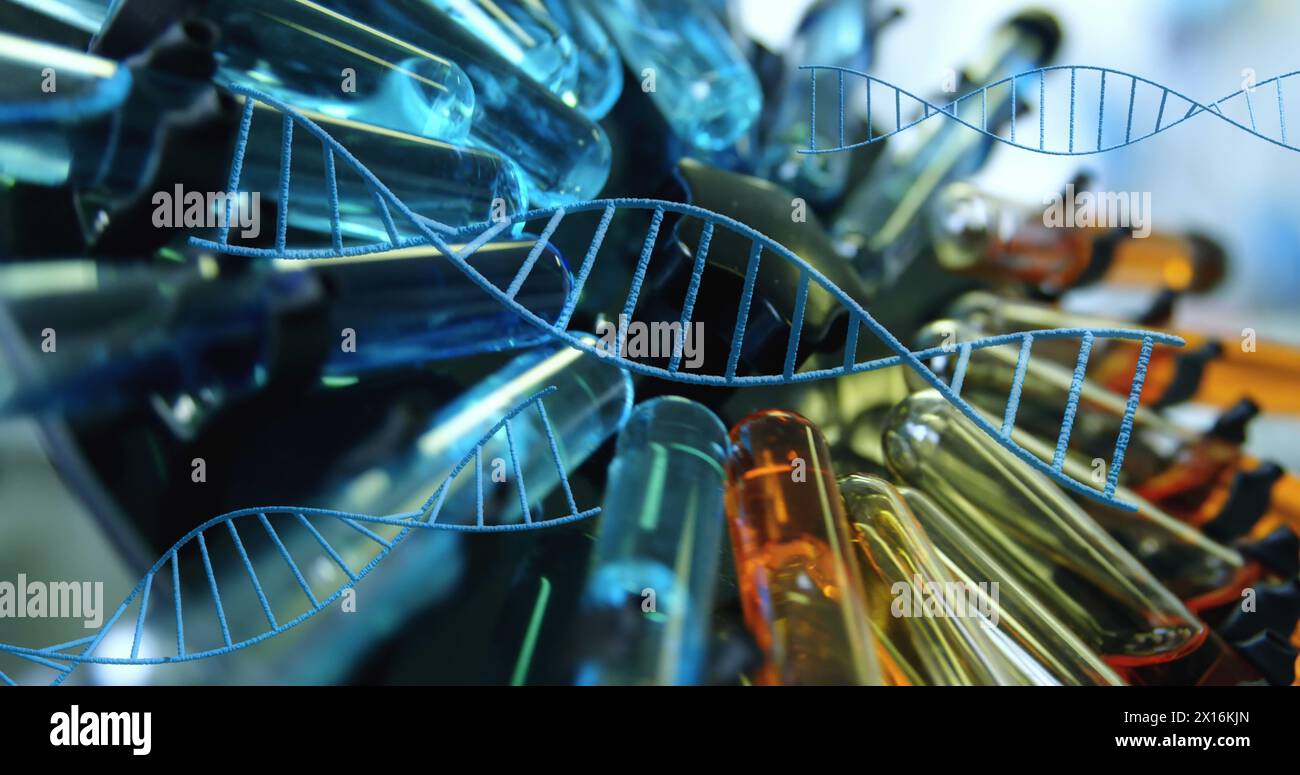 Structures multiples d'adn tournant contre plusieurs tubes à essai dans la centrifugation en laboratoire Banque D'Images