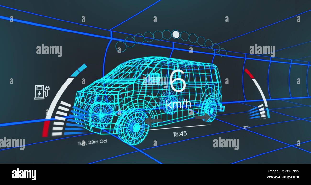 Image d'une voiture dessinant au-dessus d'un homme portant un fourgon et un fourgon Banque D'Images