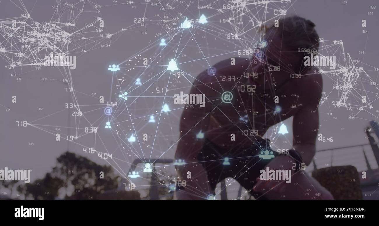 Image d'un réseau de connexions sur l'homme caucasien au repos Banque D'Images