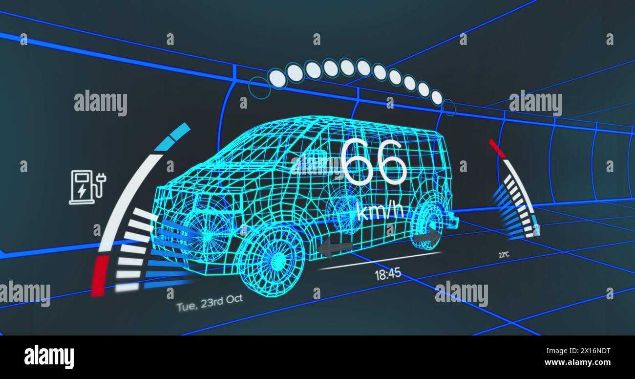 Image d'une voiture dessinant au-dessus d'un homme portant un fourgon et un fourgon Banque D'Images