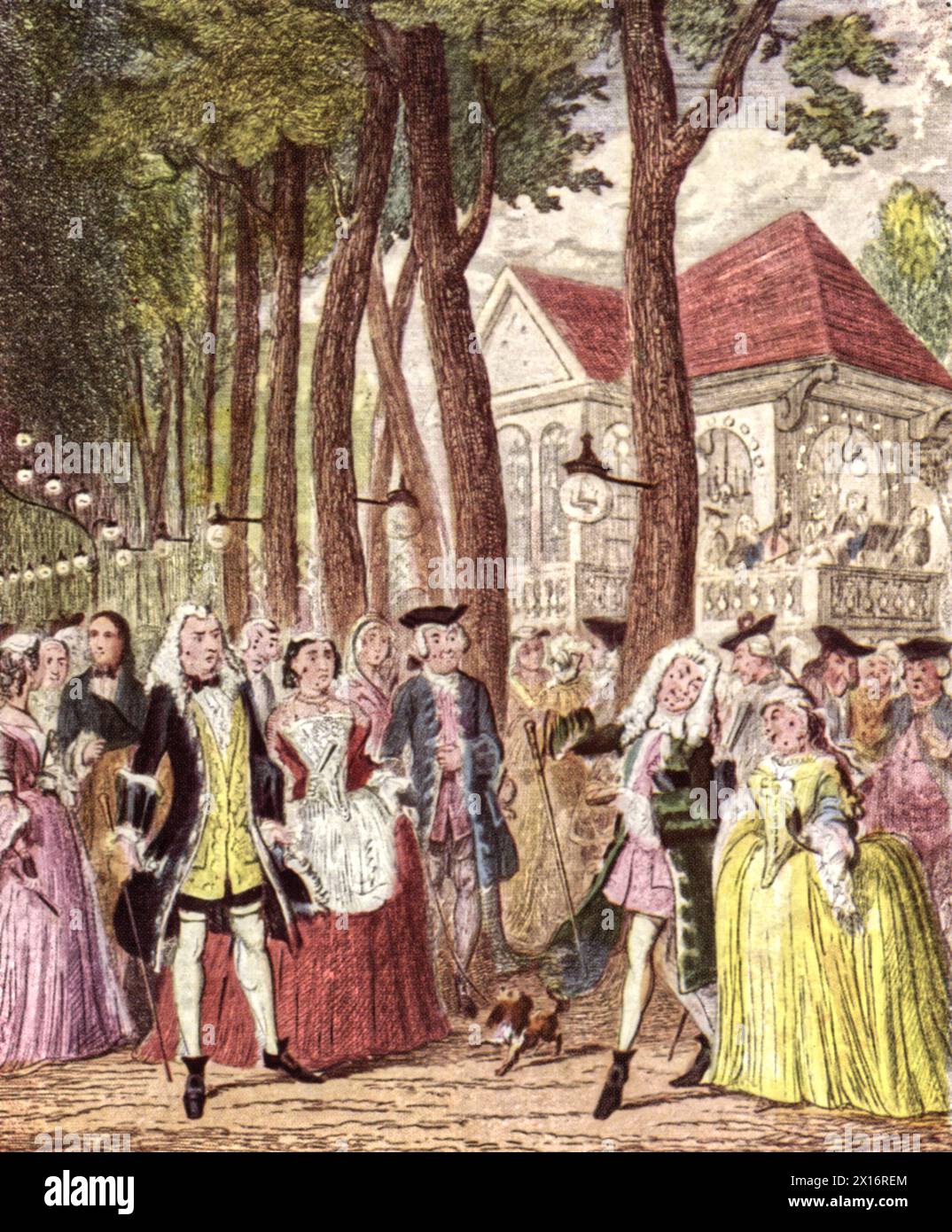 Mr Cripps rencontrant son maître à Mary-le-Bone Gardens, 1842. George Cruikshank (1792-1878). Illustration tirée de la fille de la mer, roman de William Harrison Ainsworth (1805-1882). La fille de la mer est une romance historique qui décrit un jeune homme poursuivant la fille d'un homme avare riche au cours du XVIIIe siècle. Banque D'Images