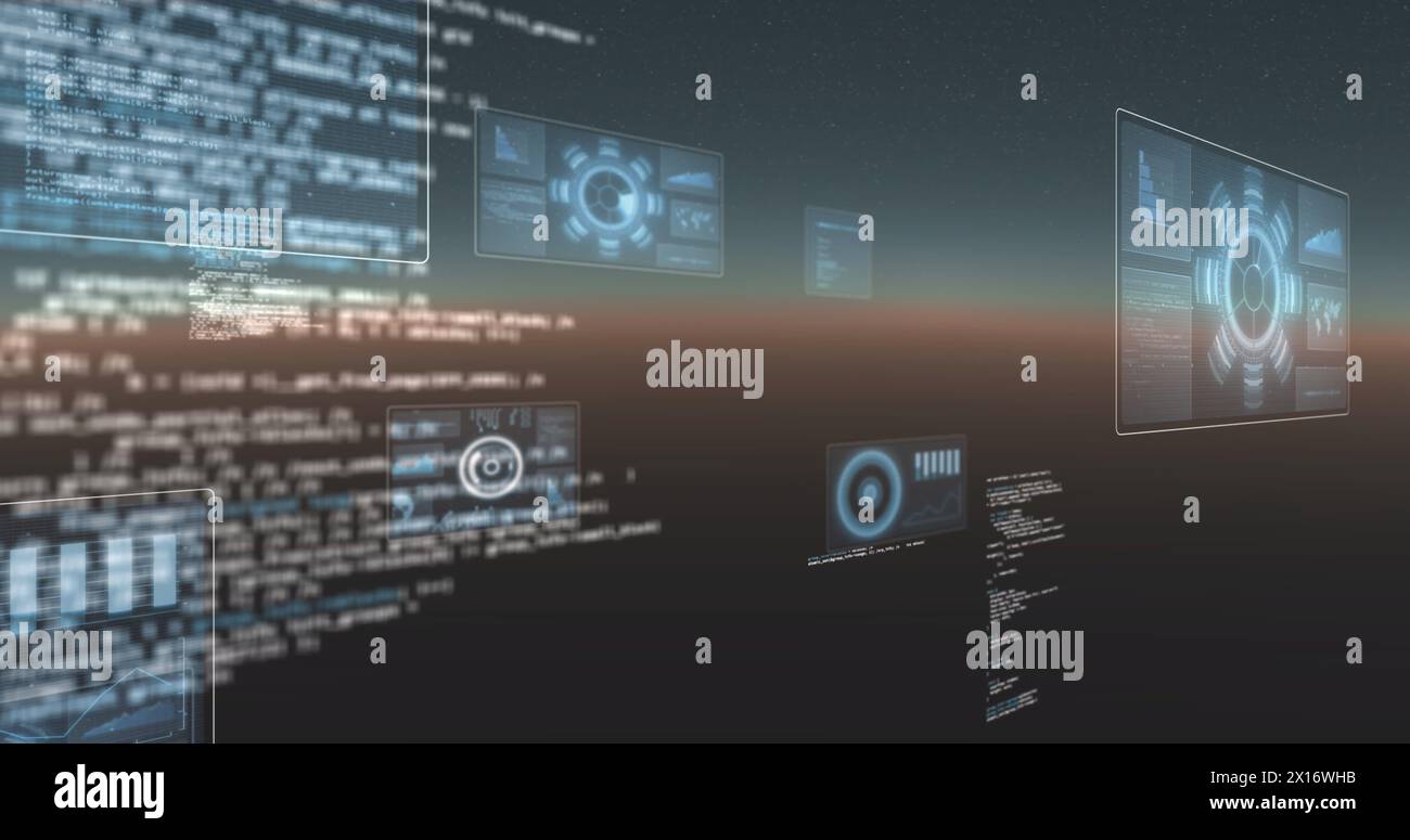 Image des scanners ronds et du traitement des données sur fond gris Banque D'Images