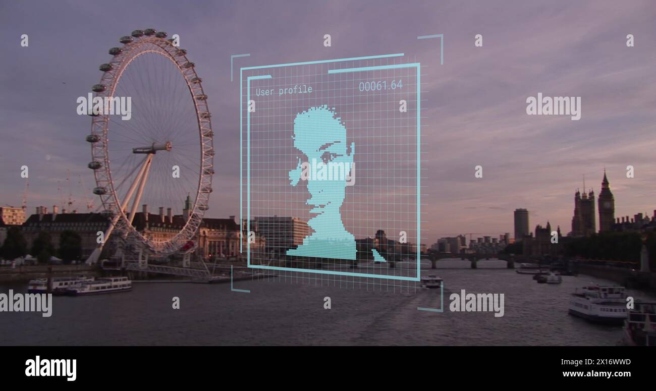 Photo biométrique et traitement des données au-dessus du paysage urbain de londres Banque D'Images