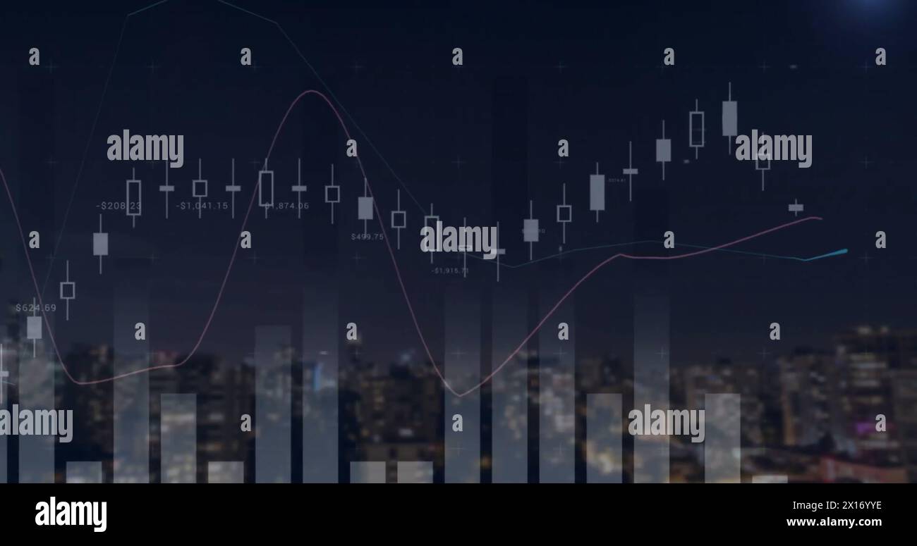 Image des diagrammes et du traitement des données sur Cityscape Banque D'Images