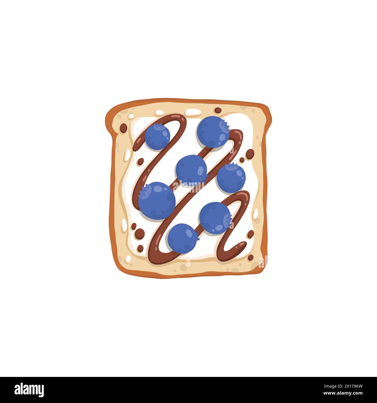 Toast au beurre de myrtille sucrée et d'arachide. Sandwich ouvert aux fruits avec pâte de chocolat et garniture de caramel sur pain carré grillé. Nourriture pour petit déjeuner. Plat Illustration de Vecteur