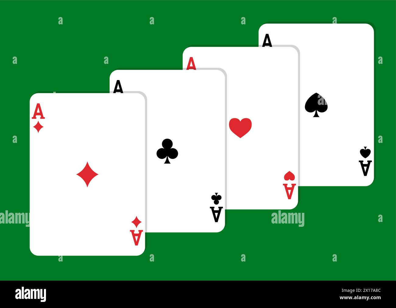 cartes vectorielles pour jouer au poker et au casino. ensemble de cartes à jouer sur fond vert. quatre as Illustration de Vecteur
