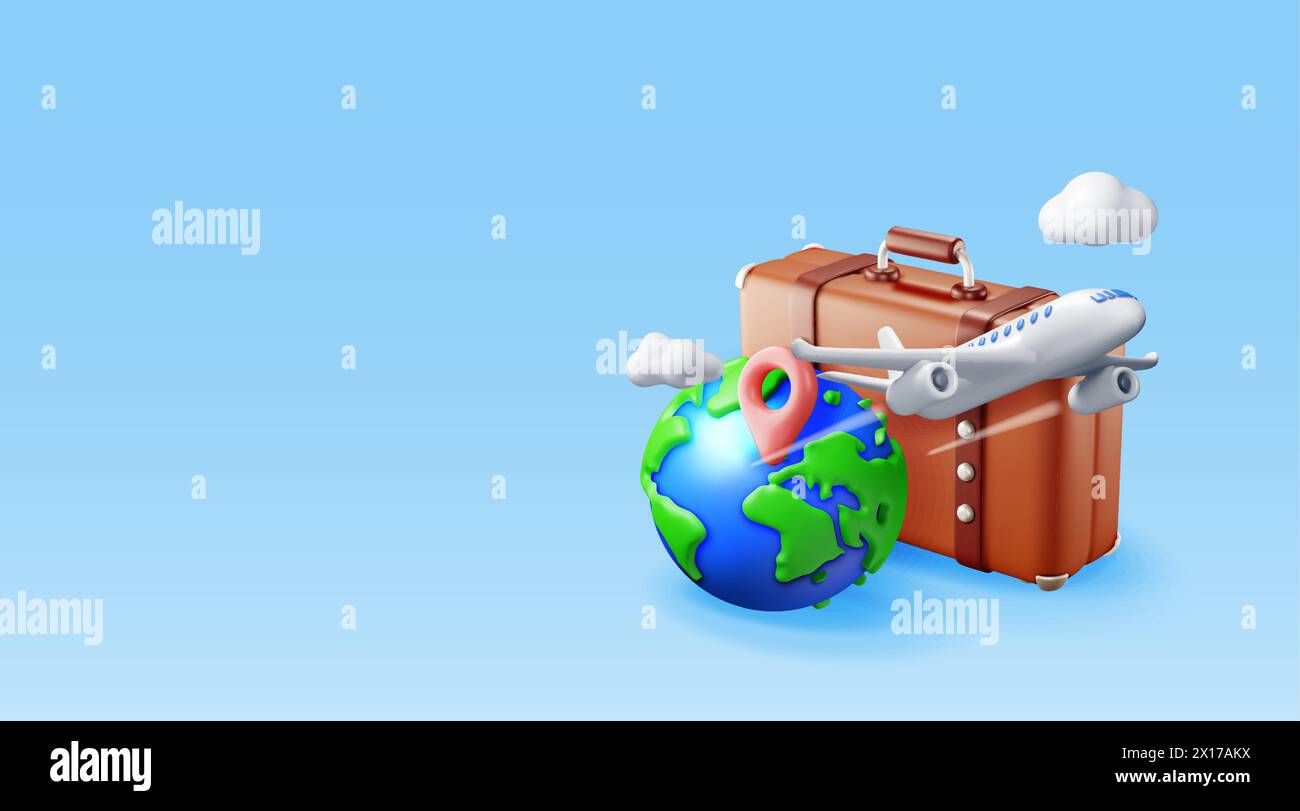 sac de voyage vintage 3d, globe et avion Illustration de Vecteur