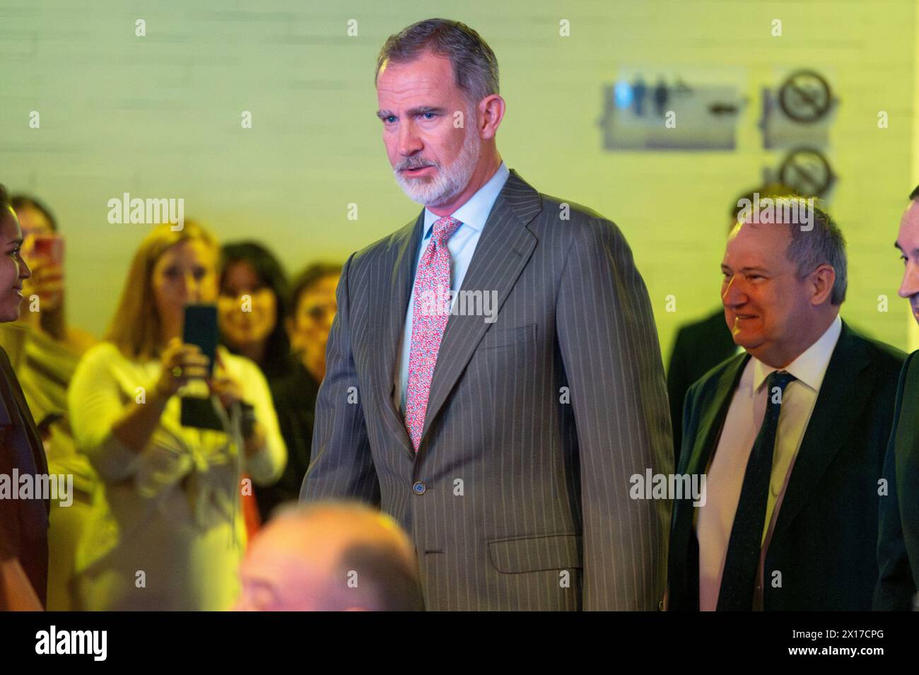 Madrid, Espagne. 15 avril 2024. Le roi d'Espagne Felipe VI vu lors du jour d'inauguration de la 4ème édition de Wake Up, Spain!, un Forum économique organisé par le journal El Espanol à la Casa de America à Madrid. (Photo Alberto Gardin/SOPA images/SIPA USA) crédit : SIPA USA/Alamy Live News Banque D'Images