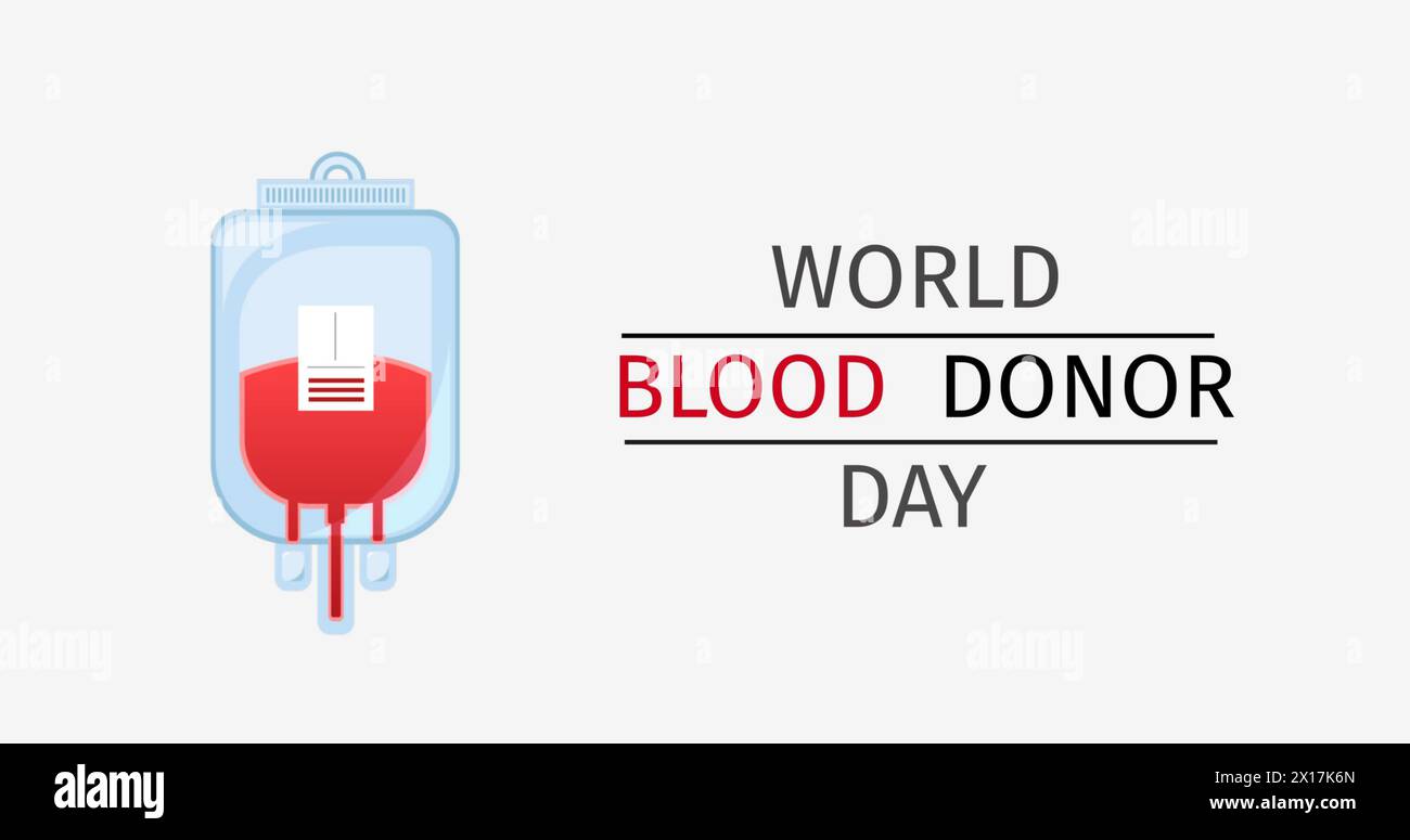 Image du texte de la journée mondiale du don de sang au-dessus de la poche de sang Banque D'Images