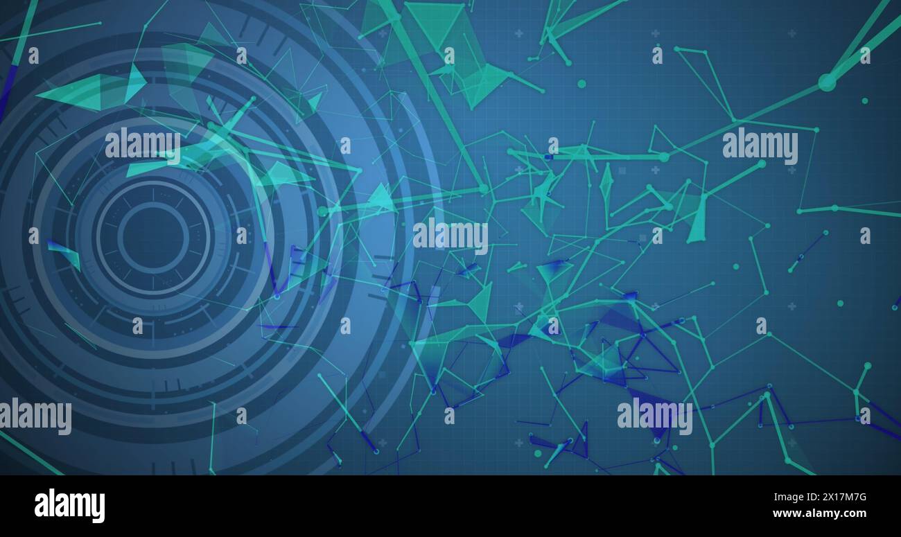 Image des icônes techniques et des connexions sur l'écran numérique vert Banque D'Images