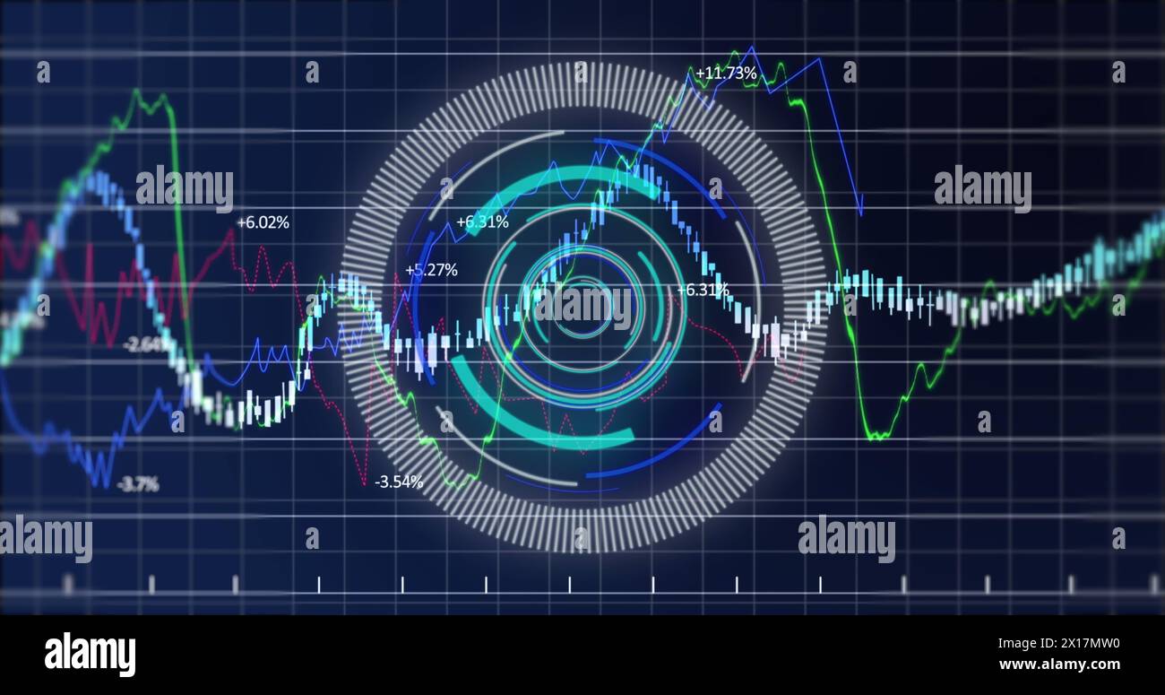Image de l'acquisition de l'oscilloscope et du traitement des données sur fond bleu Banque D'Images