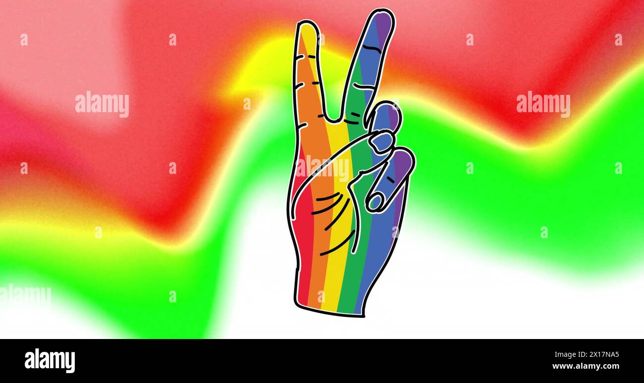 Image d'un geste de paix arc-en-ciel sur fond coloré Banque D'Images