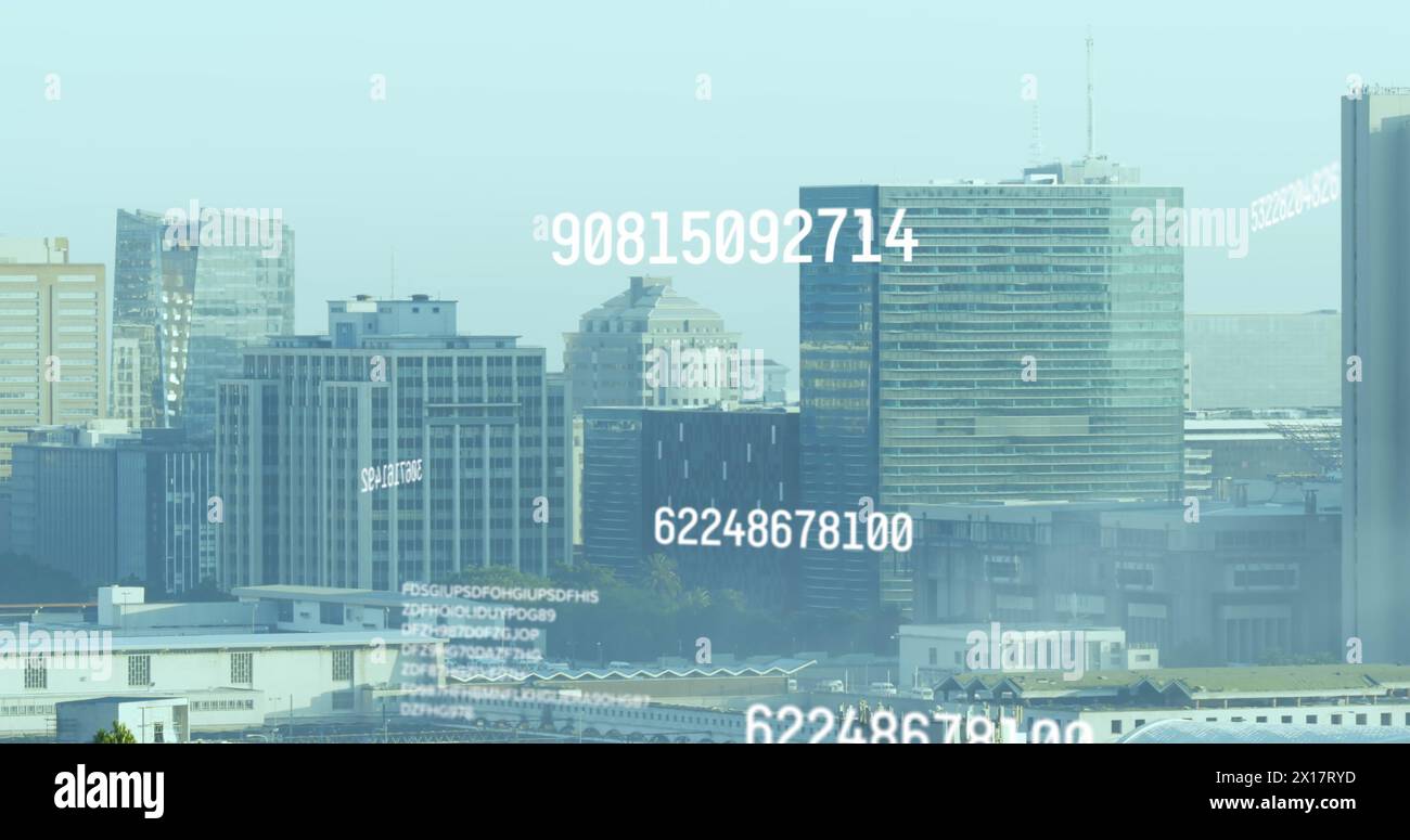 Image de l'évolution des nombres au-dessus des bâtiments contre un ciel dégagé Banque D'Images