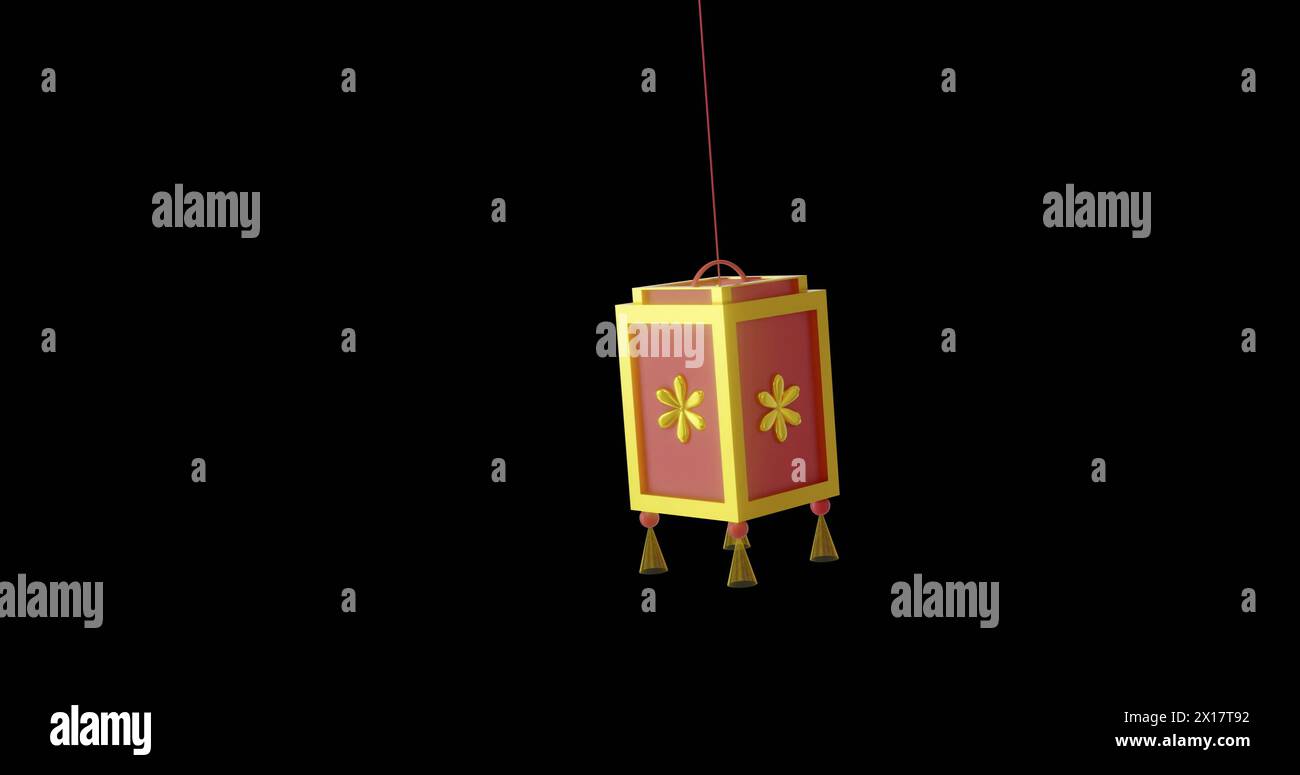 Image de lampe rouge et or chinois suspendue avec espace de copie sur fond noir Banque D'Images