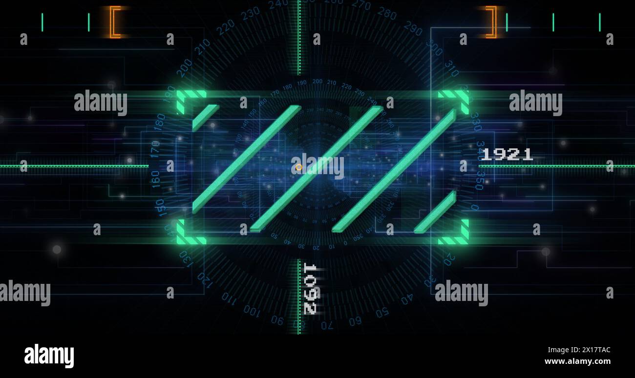 Image du traitement des données sur des écrans sur fond noir Banque D'Images