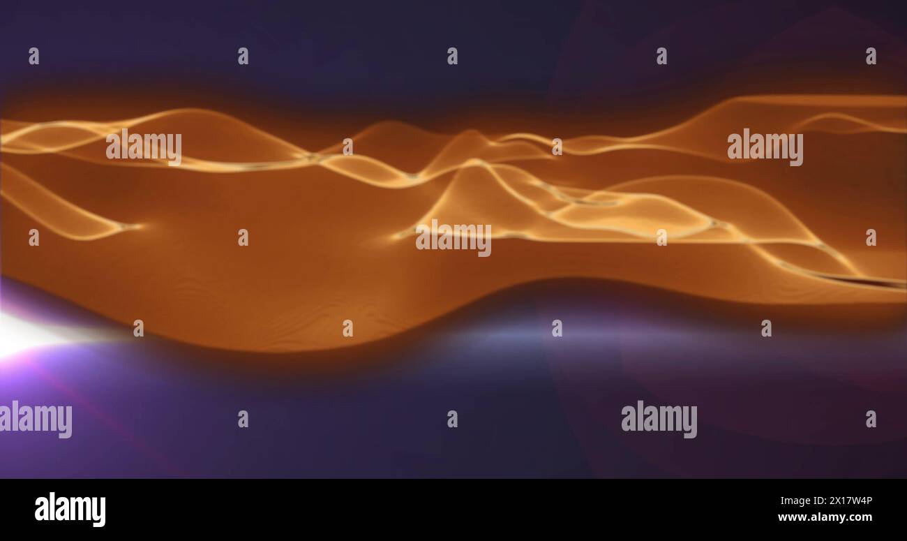 Image d'ondes lumineuses orange se déplaçant de haut en bas sur une lumière violette et blanche Banque D'Images