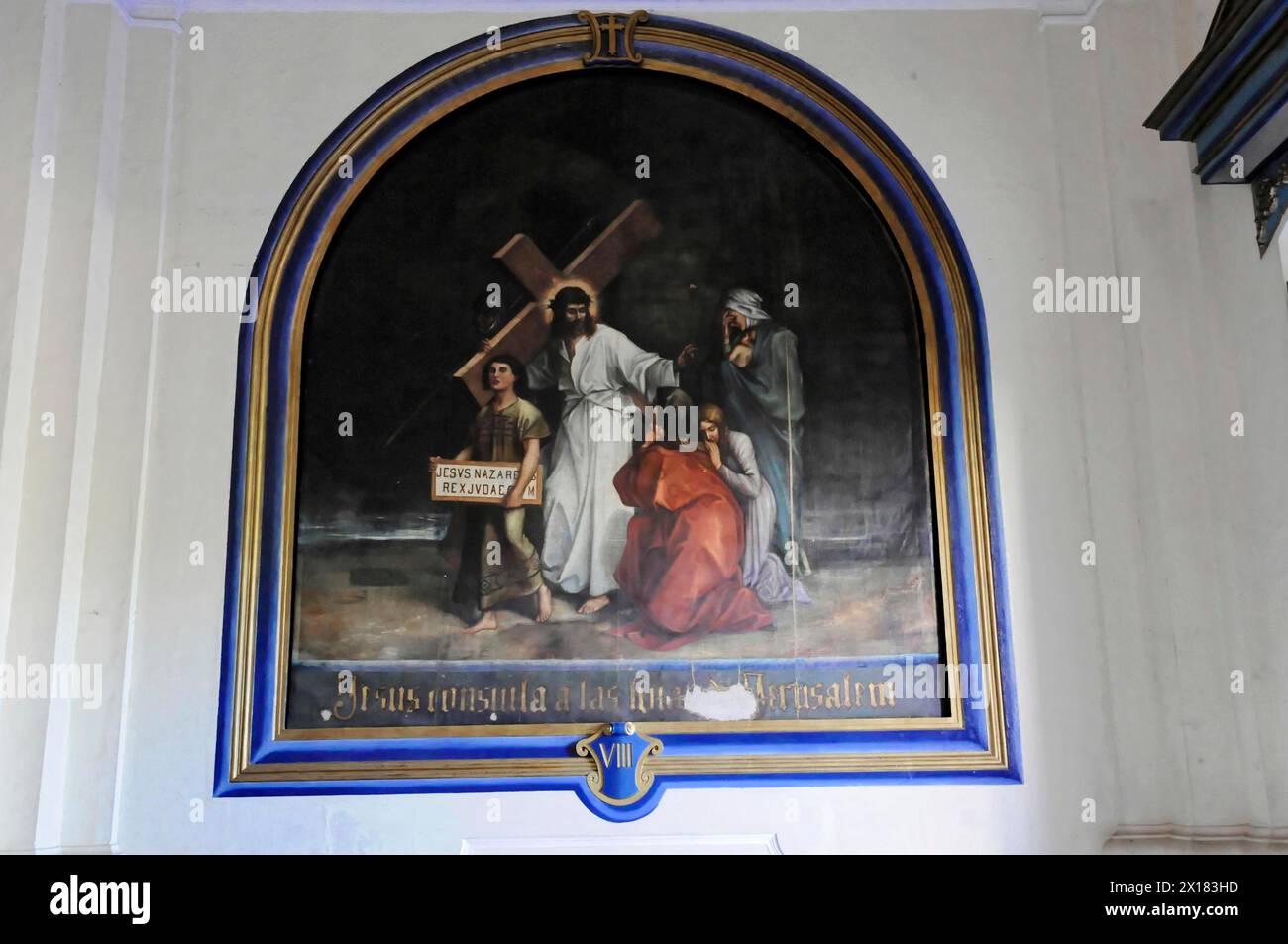 Catedral de la Asuncion, 1860, Léon, Nicaragua, Amérique centrale, peinture historique d'une scène de crucifixion avec Jésus et deux assistants, Central Banque D'Images