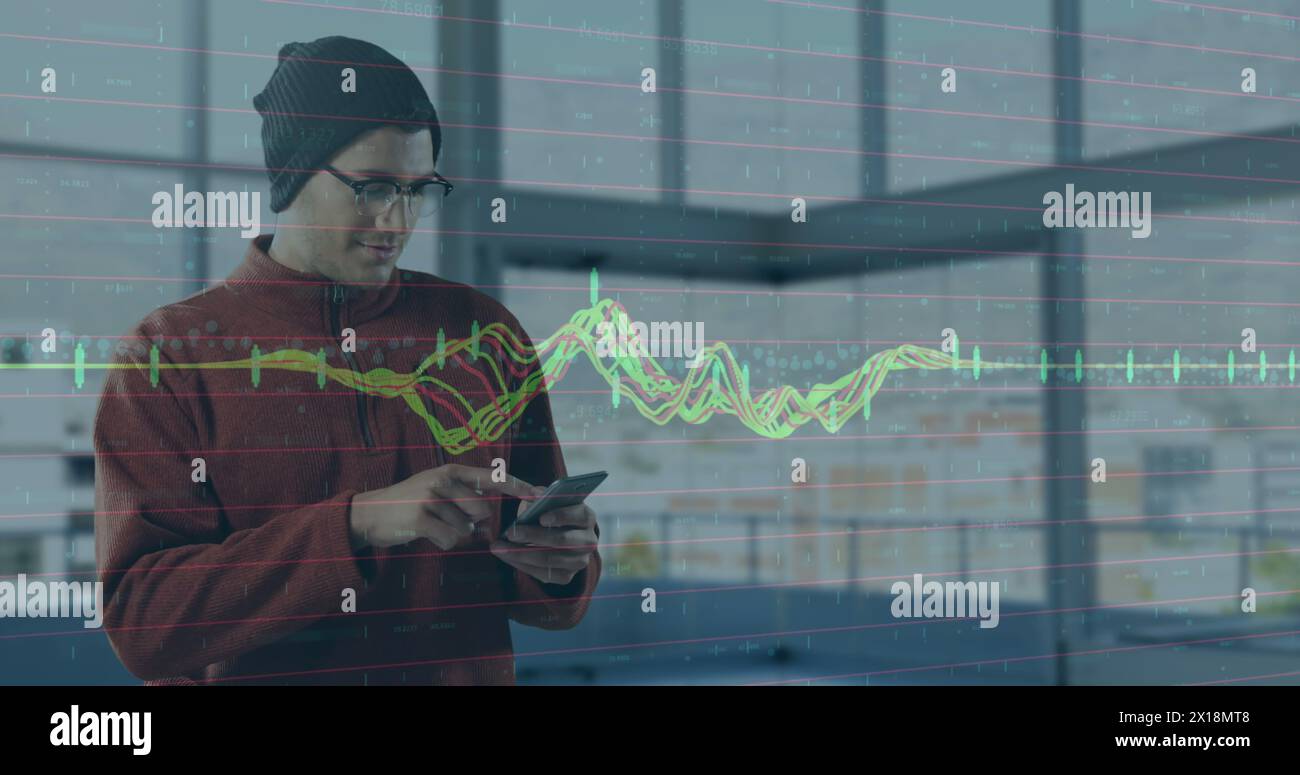 Image du traitement des données financières sur homme d'affaires à l'aide d'un smartphone Banque D'Images