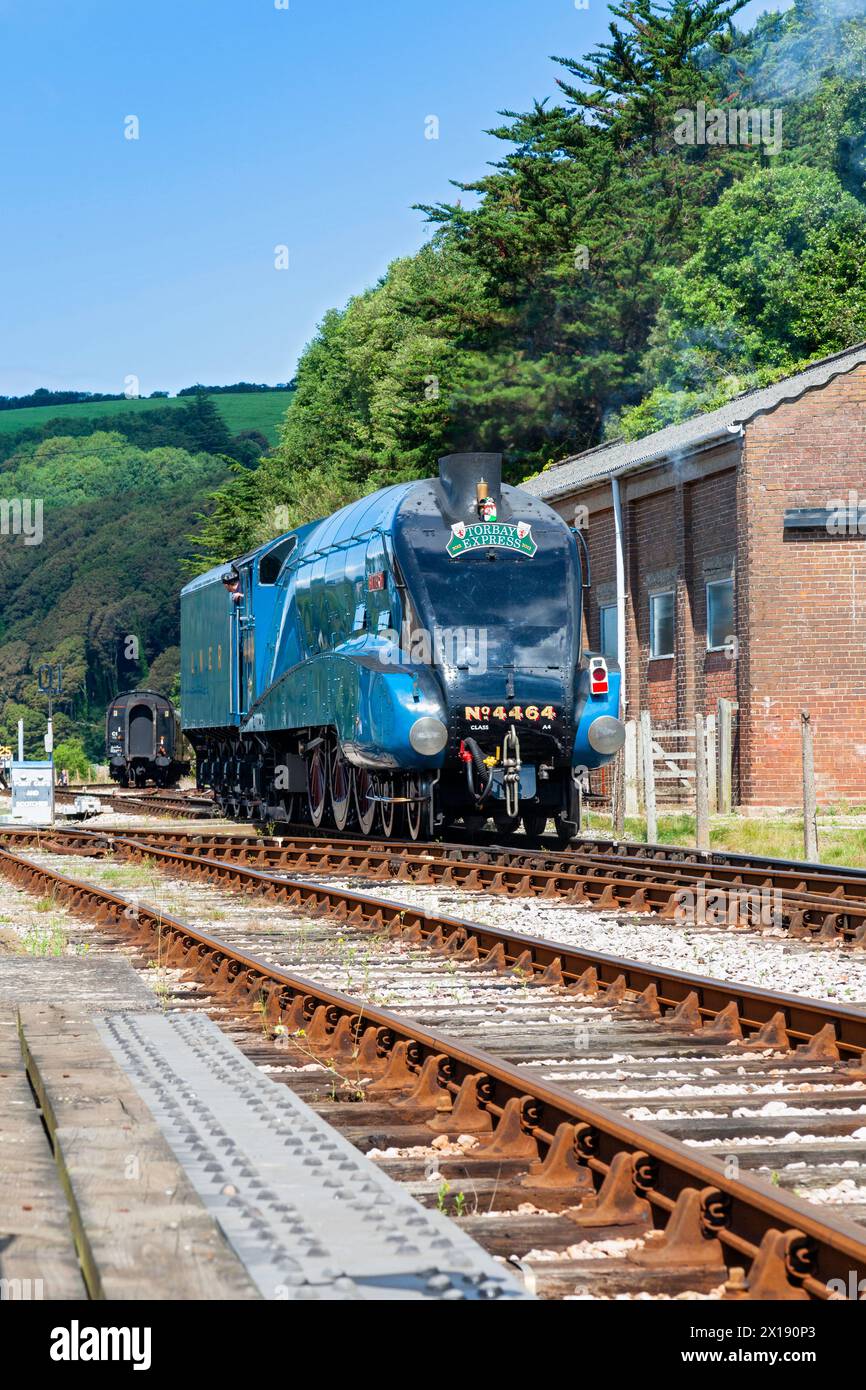 Royaume-Uni, Angleterre, Devon, LNER A4 Pacific 'Bittern' visite de Kingswear Station sur le chemin de fer à vapeur de Dartmouth Banque D'Images