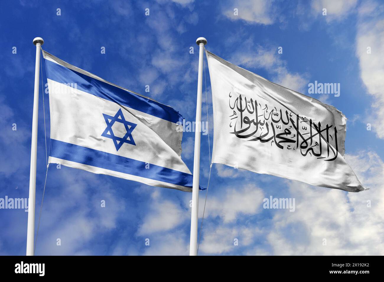 Illustration 3D, alliance et rencontre entre Israël et l'Afghanistan (Émirat islamique d'Afghanistan), coopération des états. Banque D'Images