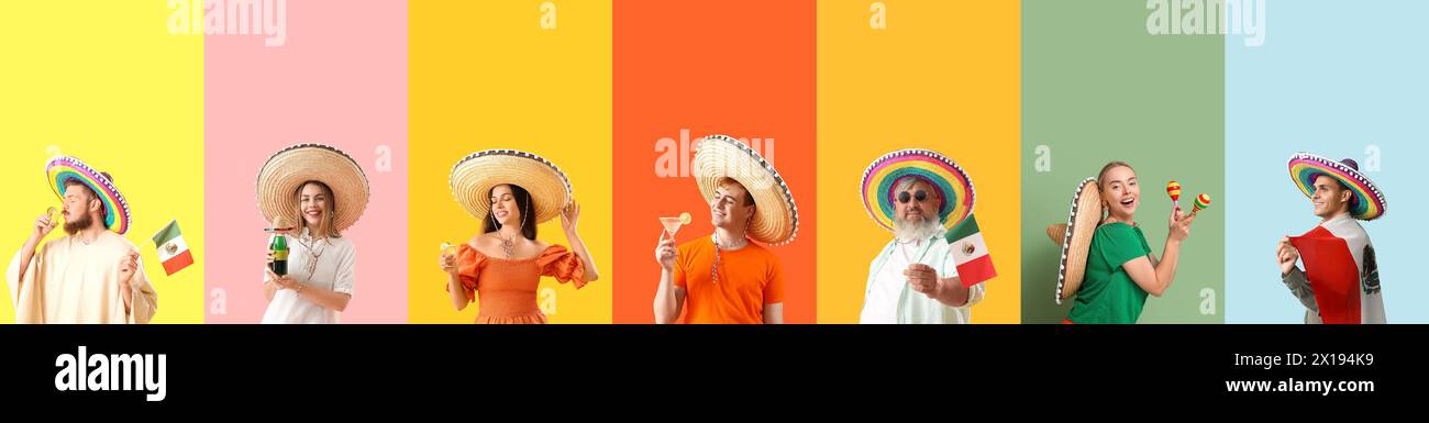 Ensemble de Mexicains sur fond de couleur Banque D'Images