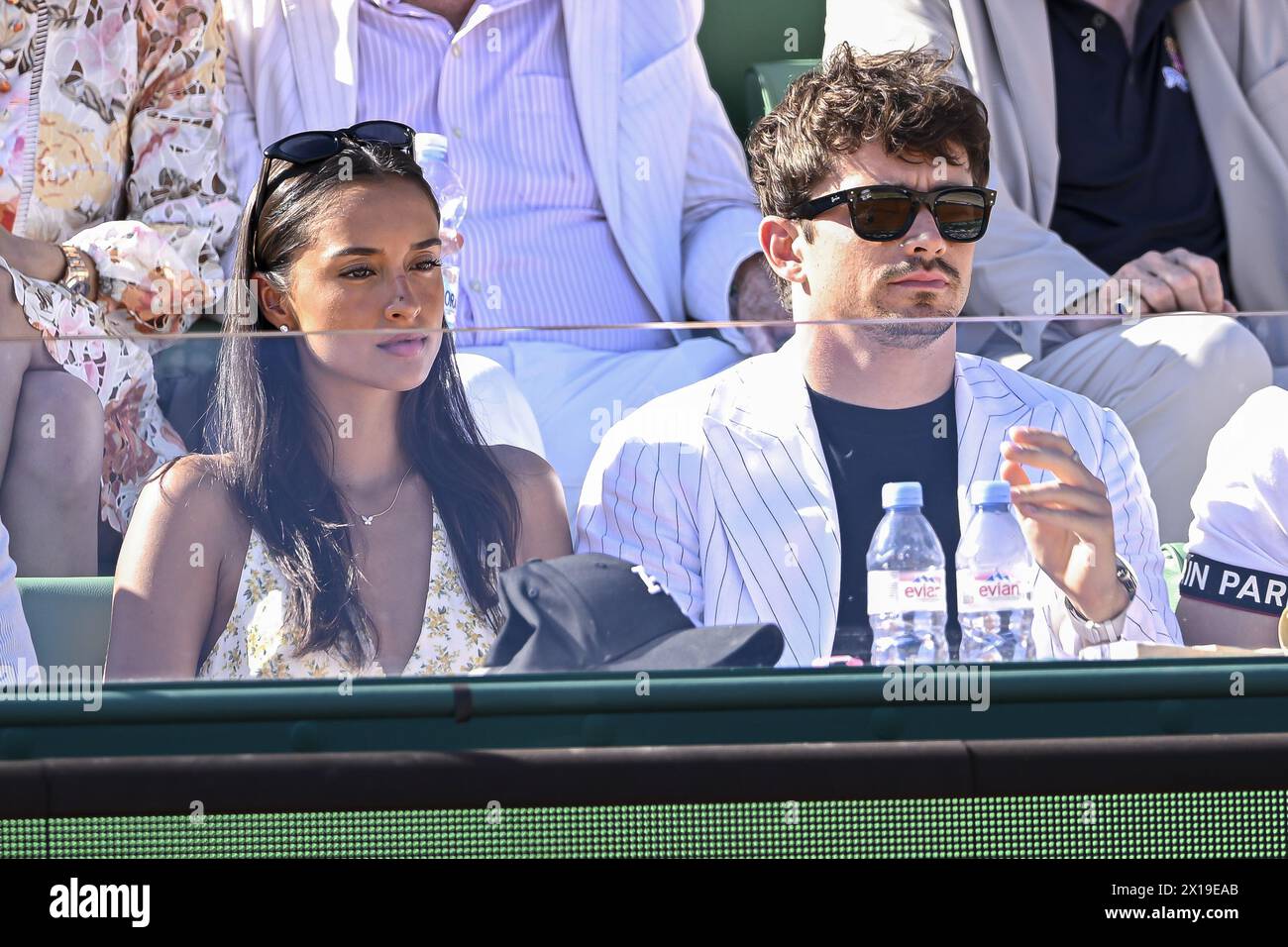 Charles Leclerc et sa petite amie Alexandra Saint Mleux lors de la finale Rolex Monte-Carlo ATP Masters 1000 tennis le 14 avril 2024 au Monte Carlo Country Club de Roquebrune Cap Martin près de Monaco. Photo Victor Joly / DPPI Banque D'Images