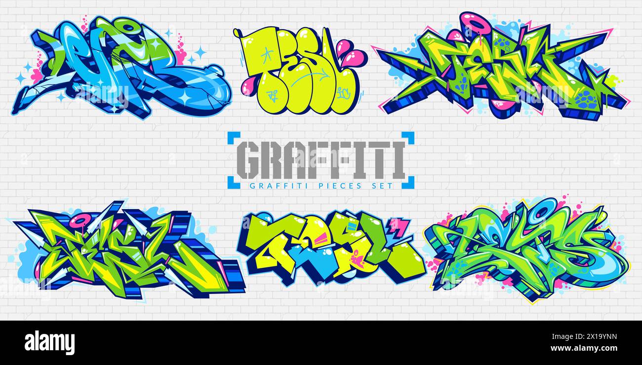 Trendy abstrait coloré Urban Graffiti style Street Art Lettering Vector illustration Set Illustration de Vecteur