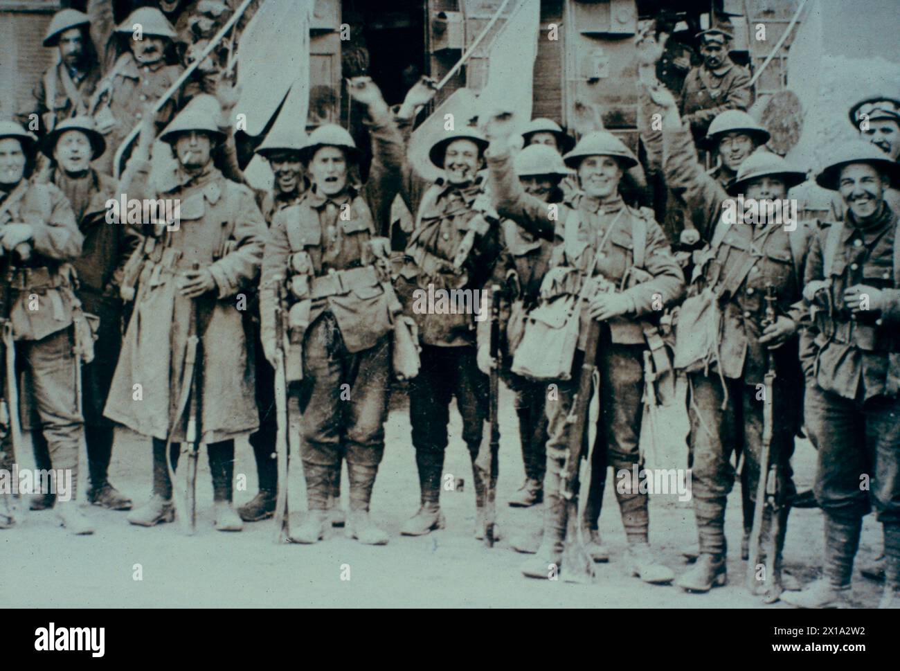 Soldats britanniques rentrant chez eux du front pour un repos, Angleterre 1917 Banque D'Images