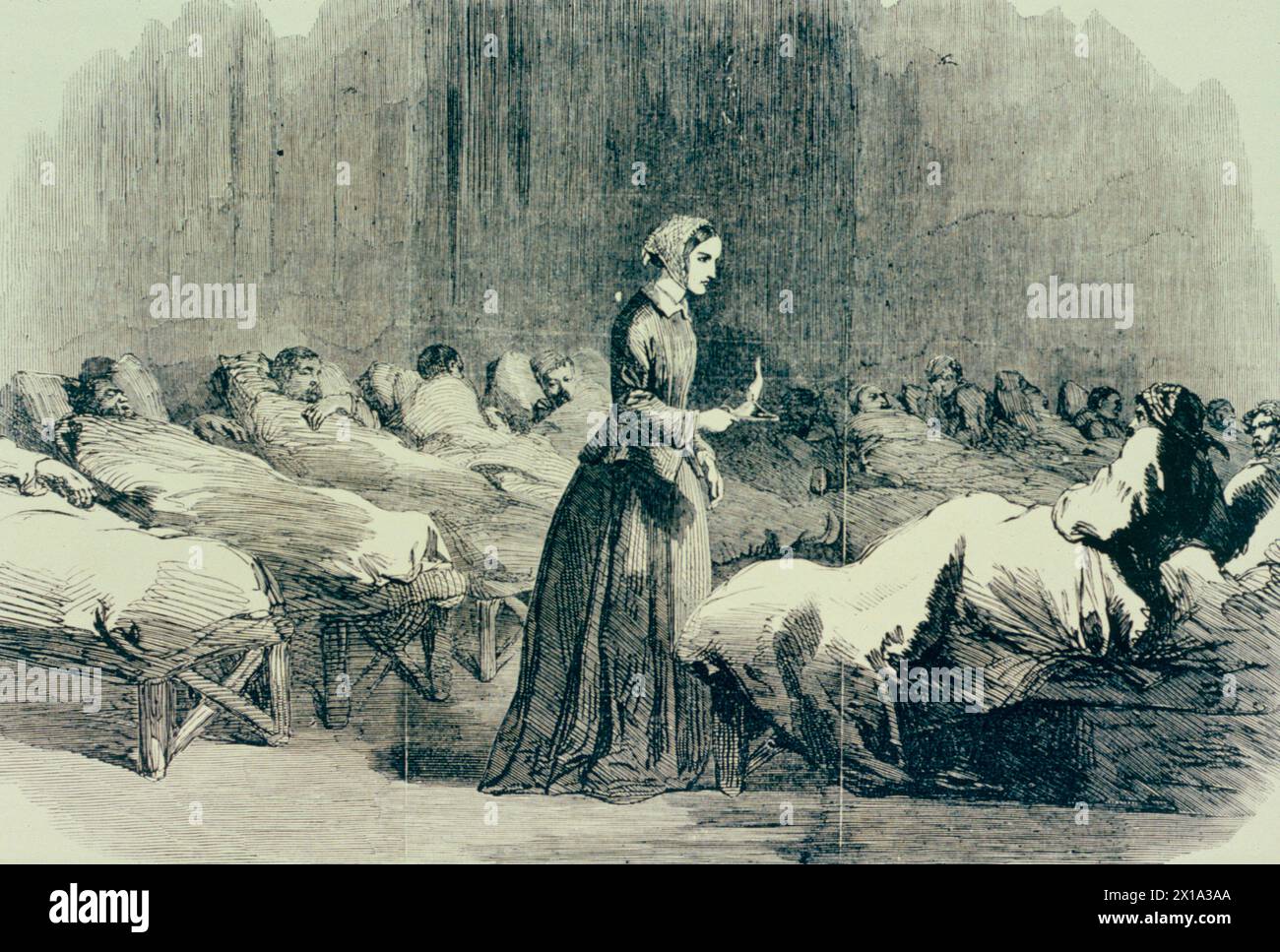 Florence Nightingale, fondatrice des soins infirmiers anglais, dans son hôpital militaire à Scutari pendant la guerre de Crimée, 1854 Banque D'Images