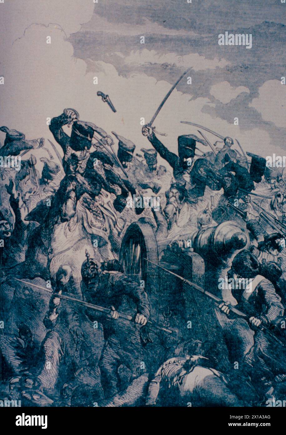 La guerre de Crimée : la charge de la brigade de cavalerie légère britannique à la bataille de Balaklava, 1854 Banque D'Images