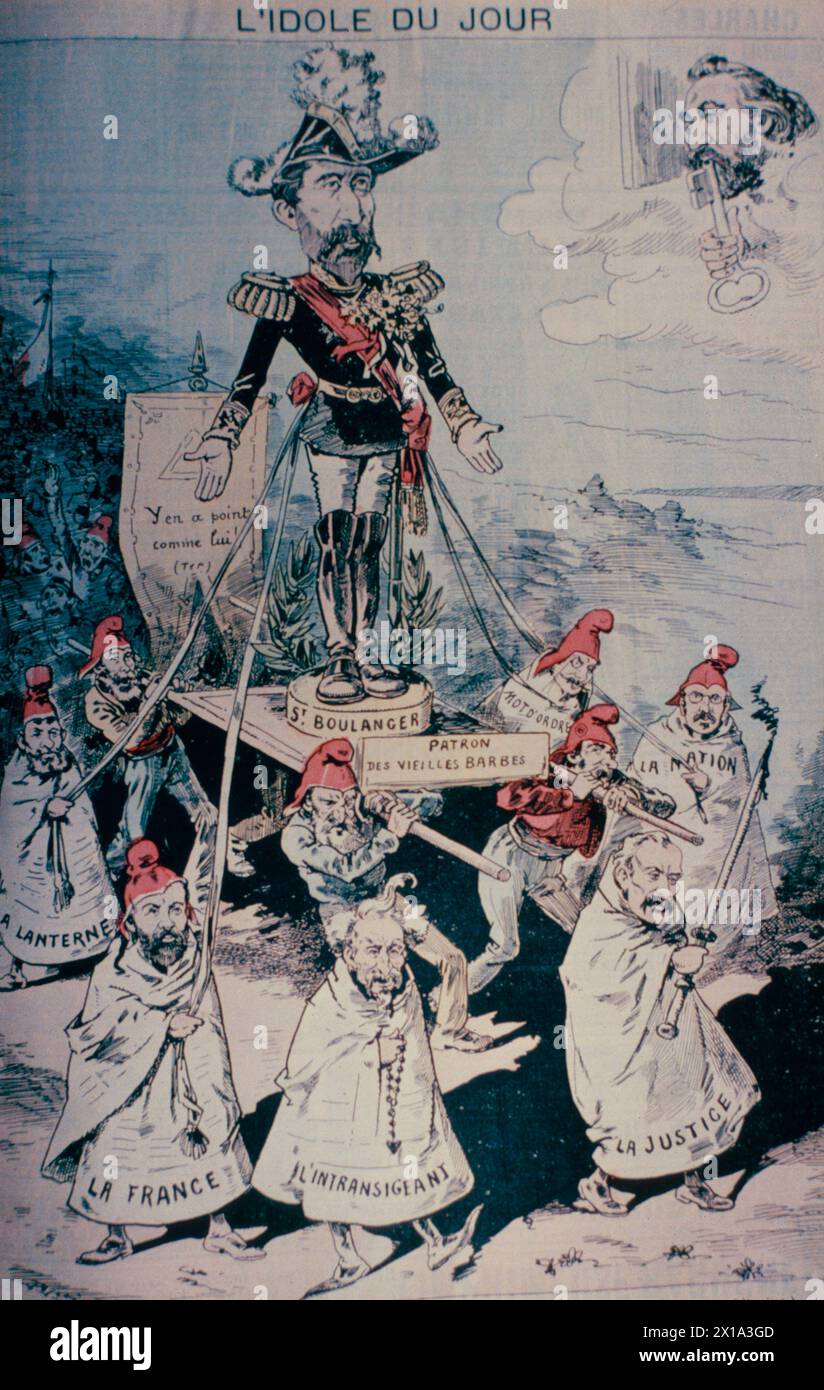 L'idole du jour : général Georges Boulanger, caricature française, 1886 Banque D'Images