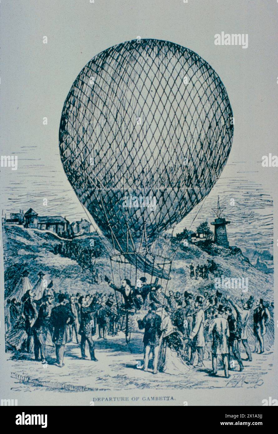 Vol en ballon de Léon Gambetta depuis Paris pendant la guerre franco-prussienne, France 1870 Banque D'Images