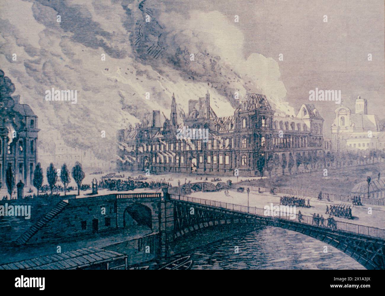 Hôtel de ville à Flames, Paris, France 1871 Banque D'Images
