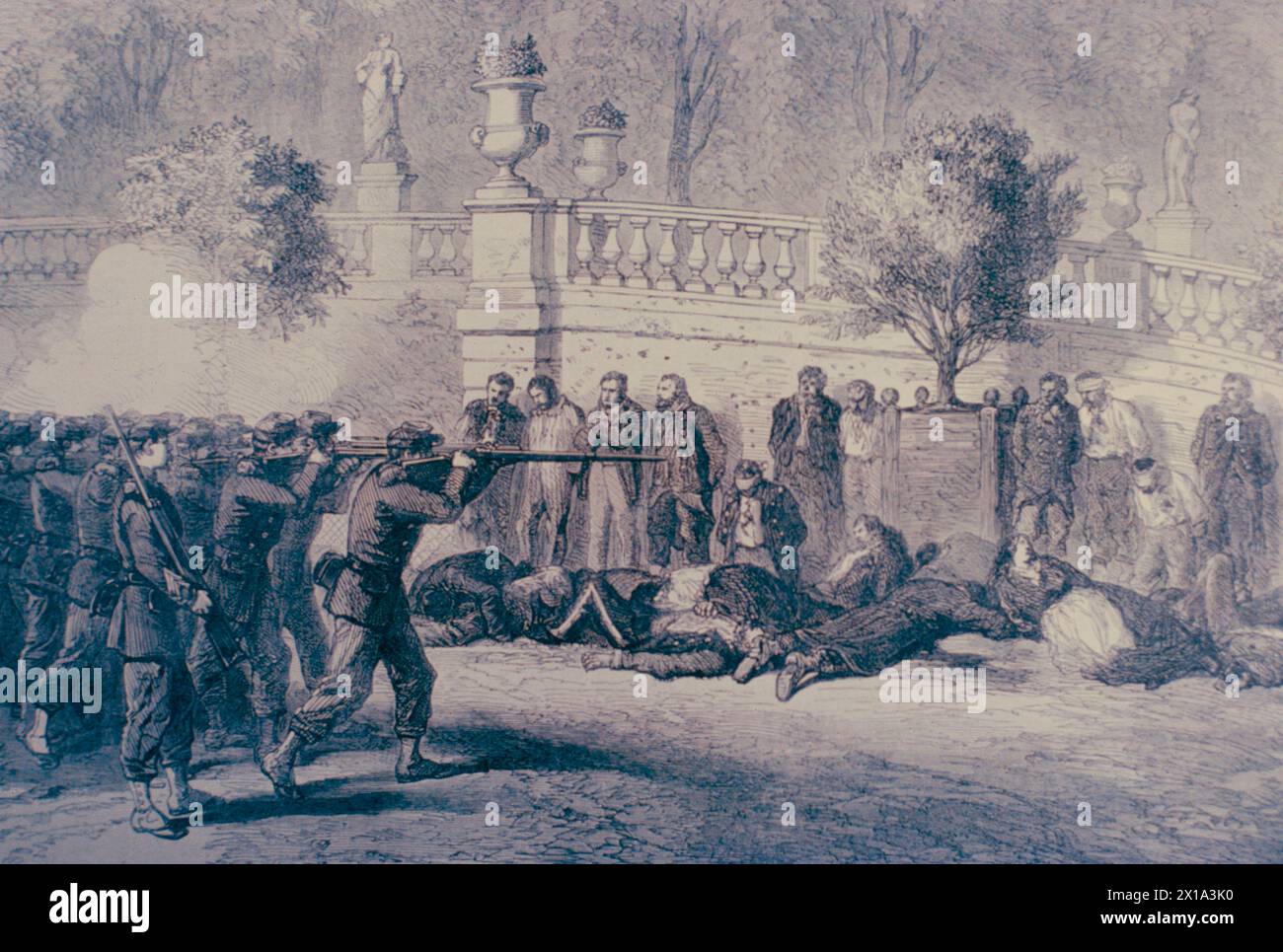 Des prisonniers communards sont abattus dans les jardins du Luxembourg, Paris, France 1871 Banque D'Images