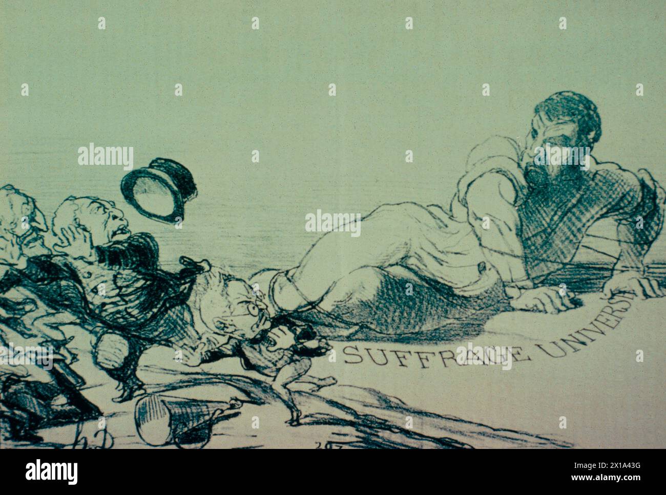 Les Lilliputiens tentent d'étrangler le suffrage universel pendant qu'il dort, caricature d'Honoré Daumier, France 1851 Banque D'Images