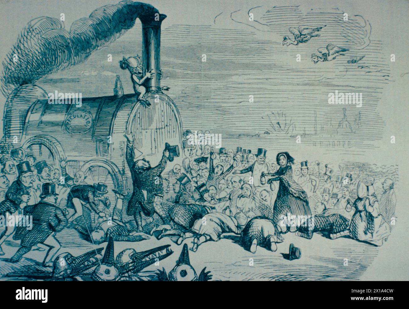 Juggernaut ferroviaire de 1845, illustration de Punch, Angleterre 1845 Banque D'Images