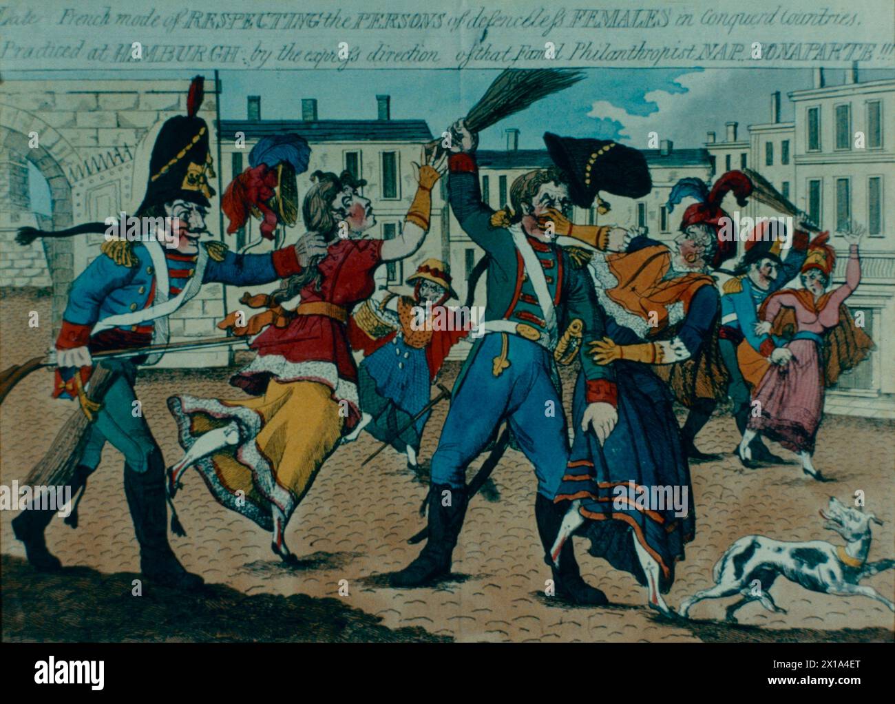 Late mode of respect the Persons of Defeless femelles in Conquiered Countries, dessin animé britannique de 1814 Banque D'Images