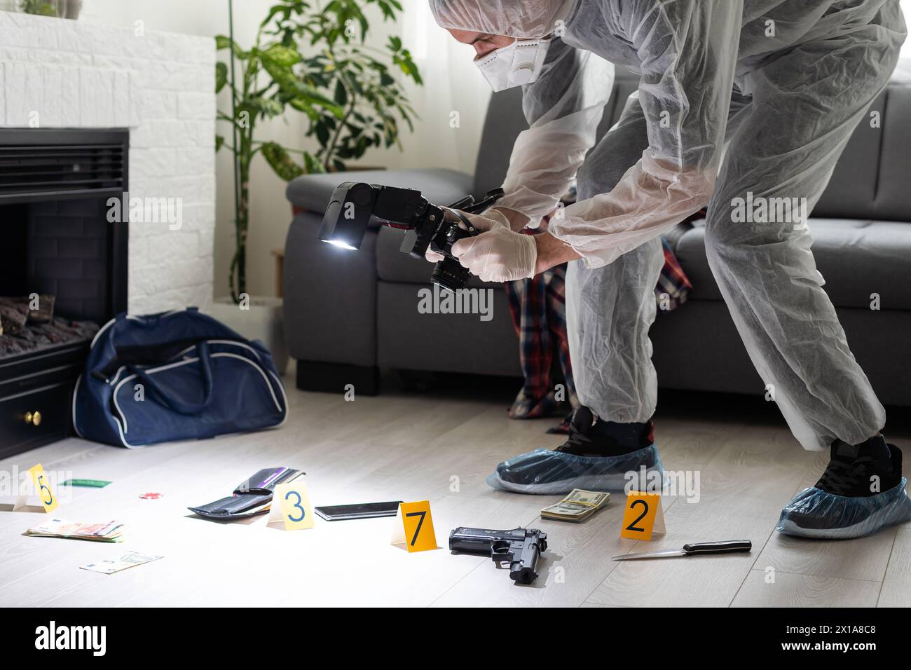 Enquête sur les lieux de crime - collecte de preuves Banque D'Images