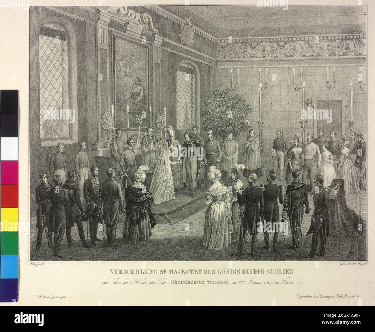 Mariage de Ferdinand II, roi de Sicile, avec l'archiduchesse Marie Thérèse d'Autriche le 9 janvier 1837 à trente, lithographe de Franz Wolf basé sur son propre dessin, 1857 - 18570101 PD0701 - Rechteinfo : droits gérés (RM) Banque D'Images