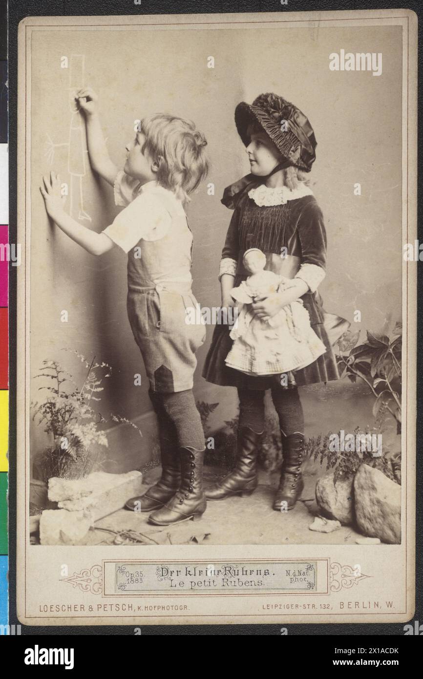 Le petit Rubens, garçon peignant à la craie au mur, petites filles avec chrysalide tache, 1890 - 18900101 PD15275 - Rechteinfo : droits gérés (RM) Banque D'Images