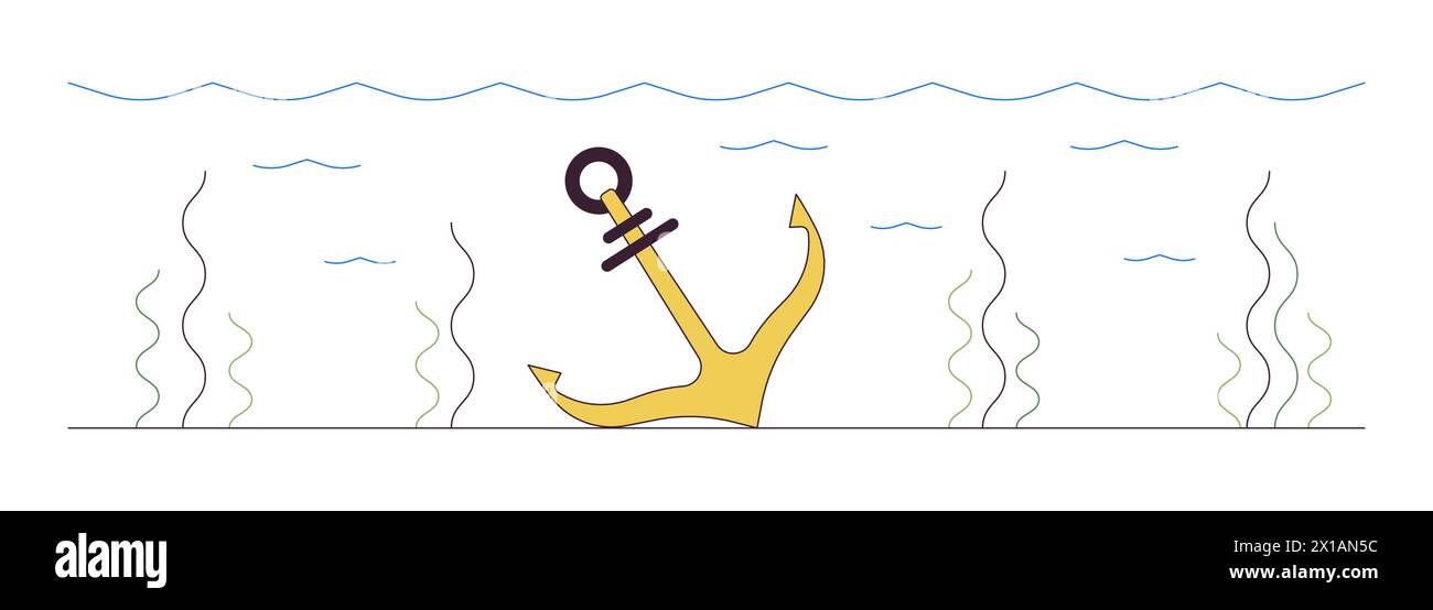Objet cartoon linéaire 2D sous-marin d'ancre de navire perdue Illustration de Vecteur