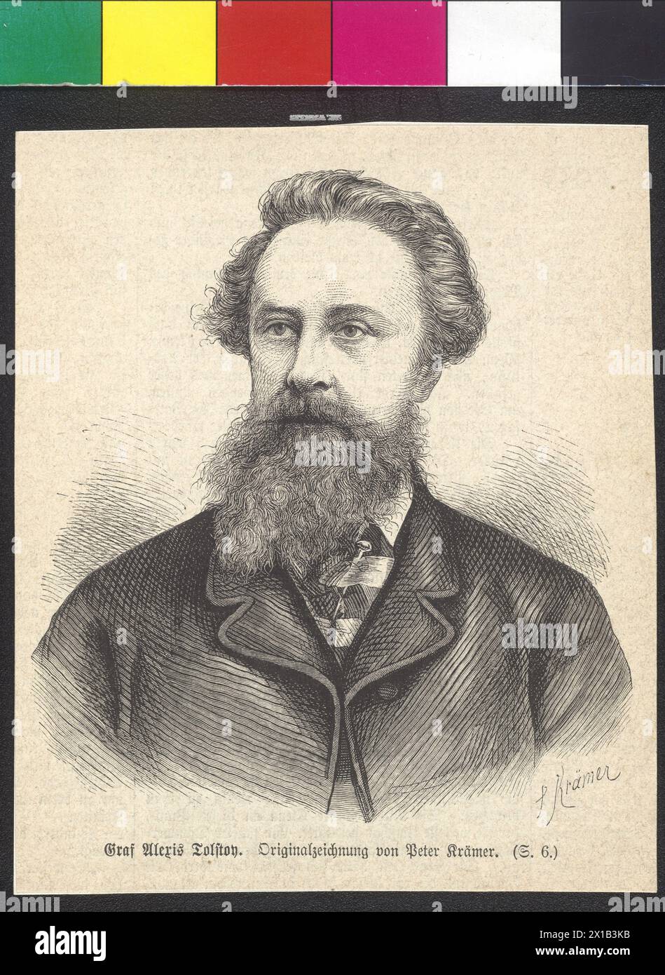 Tolstoj, Aleksey Konstantinovich count, photo (demi-longueur, douce à gauche), gravure sur bois par Peter Kraemer, - 19300101 PD24520 - Rechteinfo : droits gérés (RM) Banque D'Images