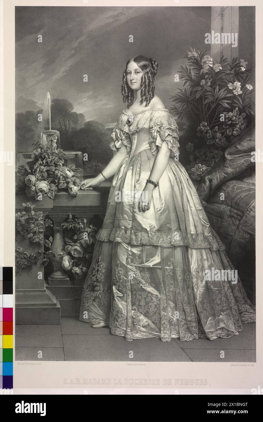 Victoria, princesse de Saxe-Cobourg-Gotha, image (figure entière, debout, profil aux trois quarts à partir de la gauche), lithographie de Henri Grevedon 1843, d'après une peinture de Franz Xavier Winterhalter 1840. Imprimeur ou éditeur Lemercier, - 18430101 PD0713 - Rechteinfo : Rights Managed (RM) Banque D'Images