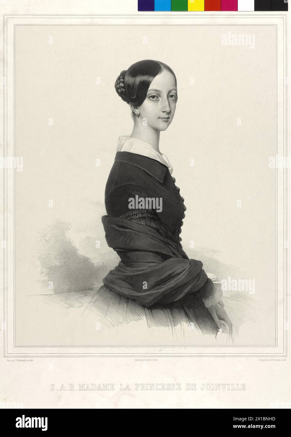 Frances, princesse du Brésil, image (demi-figure, debout, profil aux trois quarts à partir de la droite), lithographie de Henri Grevedon d'après une peinture de Franz Xavier Winterhalter, 1845. Imprimeur ou éditeur Lemercier, Paris, - 18450101 PD1582 - Rechteinfo : droits gérés (RM) Banque D'Images