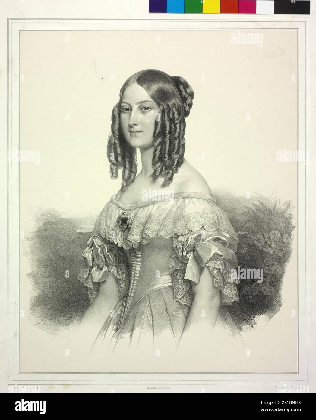 Victoria, princesse de Saxe-Cobourg-Gotha, photo (demi-figurine, debout, profil aux trois quarts à partir de la gauche), lithographie d'Henri Grevedon d'après une peinture de Franz Xavier Winterhalter, 1845. Imprimeur ou éditeur Lemercier, Paris, - 18450101 PD1552 - Rechteinfo : droits gérés (RM) Banque D'Images