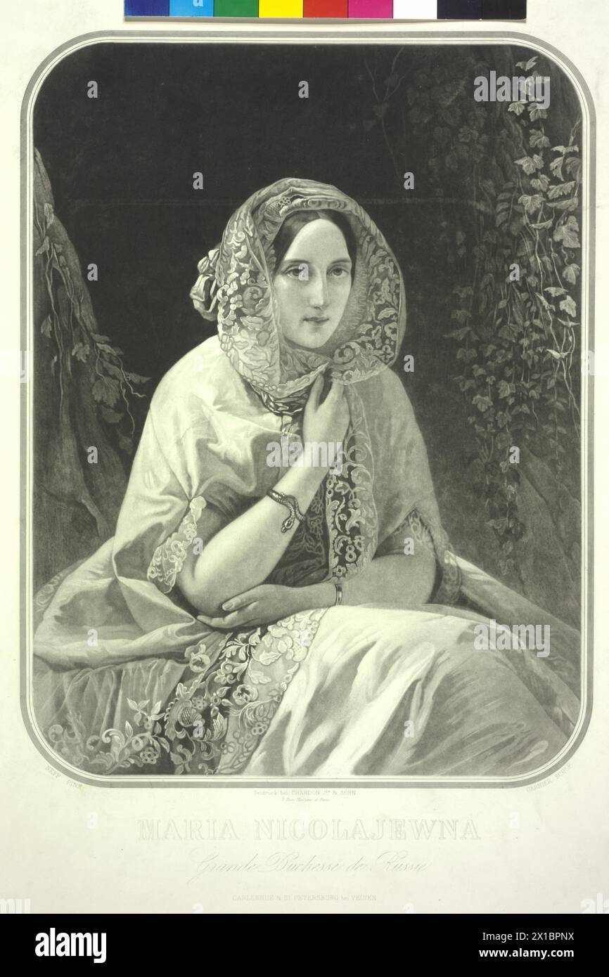 Maria, Grande-Duchesse de Russie, peinture de Timoléon Karl von Neff, représentée en héliographie (print) d'après une mezzotinte d'Hippolyte Louis Garnier, - 19300101 PD21468 - Rechteinfo : droits gérés (RM) Banque D'Images