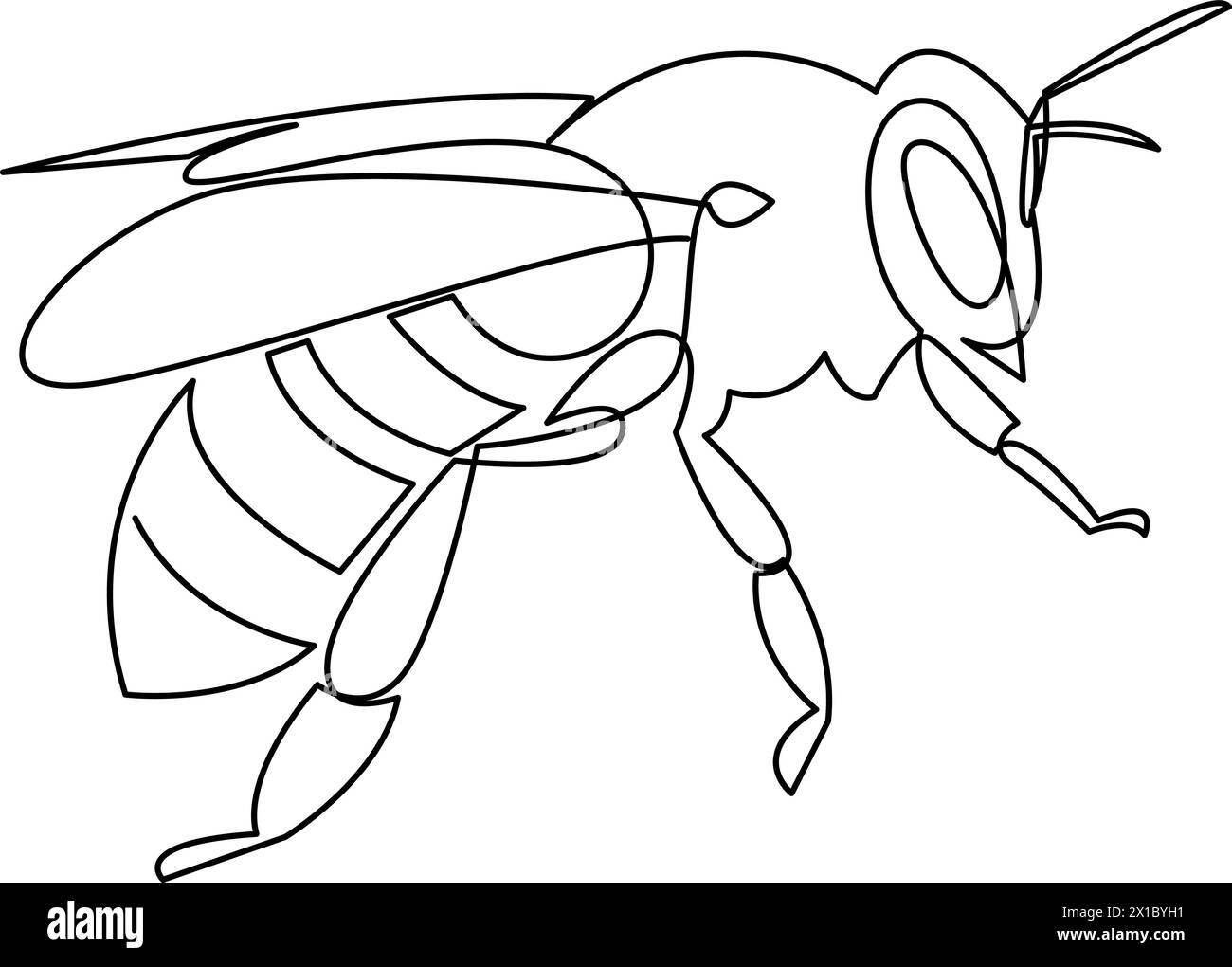 Un dessin au trait continu d'abeille. Concept d'icône de ferme de miel biologique de forme animale de guêpe d'insecte. Concept de la Journée mondiale des abeilles à ligne unique Illustration de Vecteur