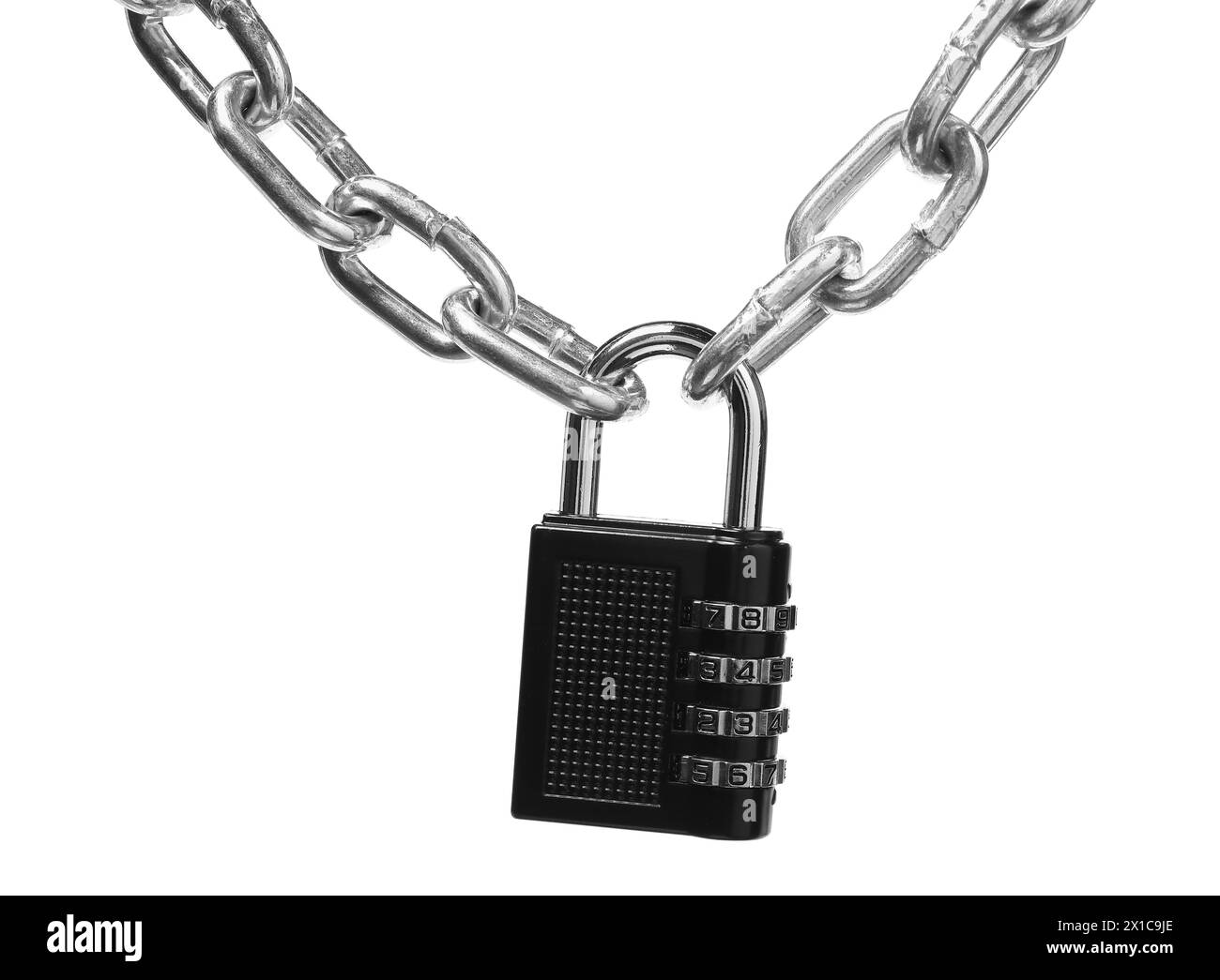 Cadenas à combinaison en acier et chaîne isolé sur blanc Banque D'Images