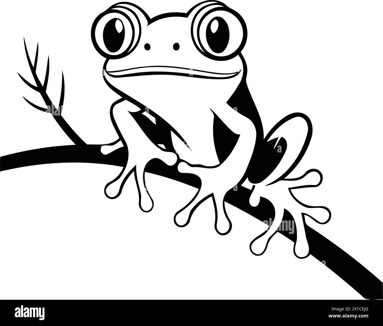 Grenouille sur une branche d'arbre. Illustration vectorielle dans le style de dessin animé. Illustration de Vecteur