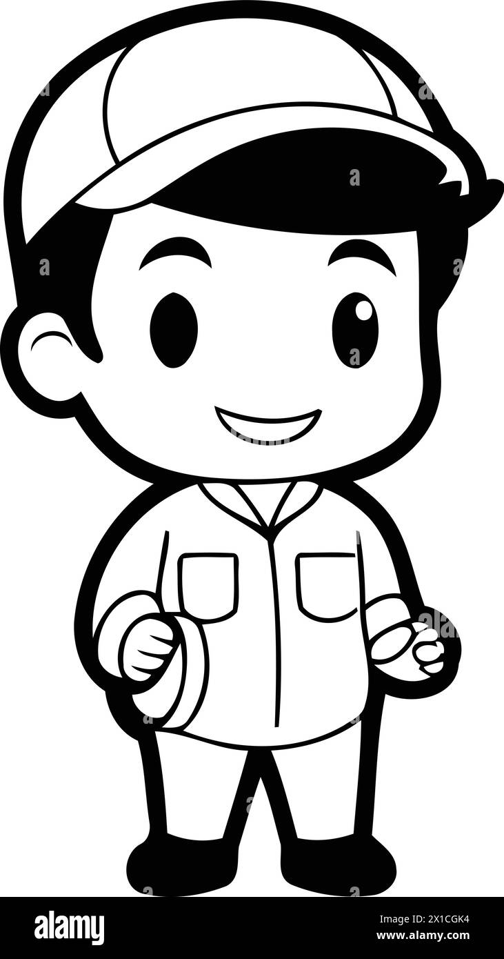 Cute Mechanic Cartoon Mascot Character Mascot Design Illustration de Vecteur
